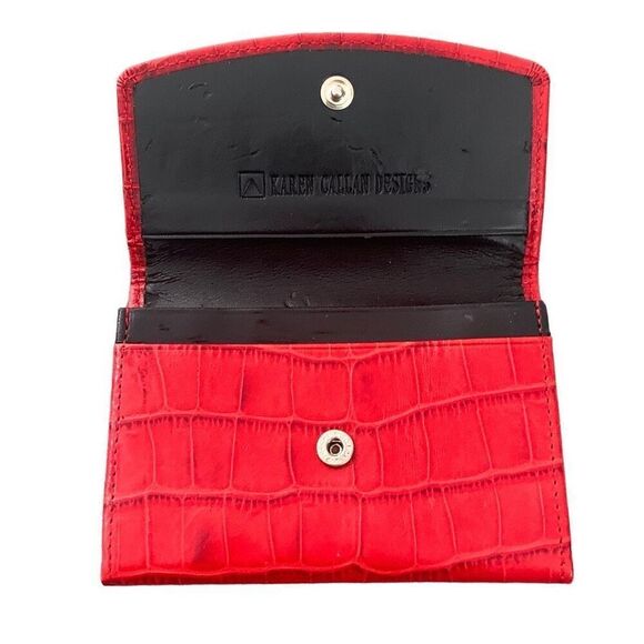 Karen Callan Small Wallet & Keychain - Red Embossed Leather - Faux Croc - Picture 3 of 9